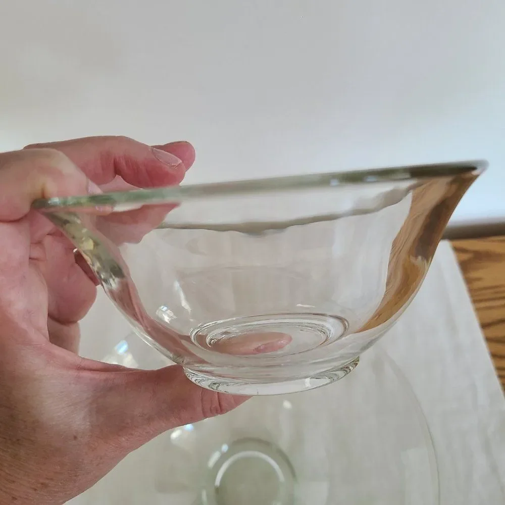 Two Elegant Heavy Clear Glass Crystal Serving or Mixing Bowls - Quality Glass